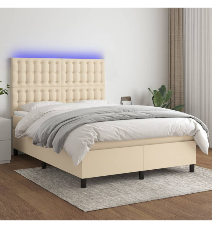 Sommier à lattes de lit et matelas et LED Crème 140x200cm Tissu | Mobilier & Déco