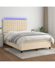 Sommier à lattes de lit et matelas et LED Crème 140x200cm Tissu | Mobilier & Déco