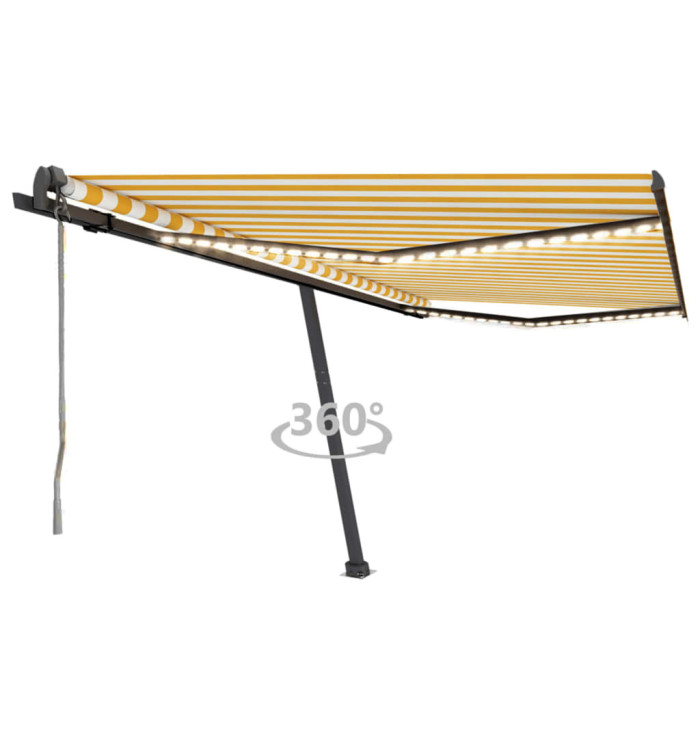 Auvent automatique capteur de vent LED 450x350cm Jaune et blanc | Mobilier & Déco