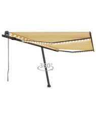 Auvent automatique capteur de vent LED 450x350cm Jaune et blanc | Mobilier & Déco