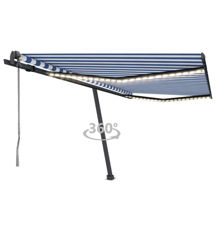 Auvent automatique capteur de vent LED 450x350 cm Bleu et blanc | Mobilier & Déco