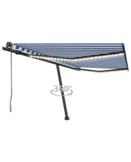 Auvent automatique capteur de vent LED 450x350 cm Bleu et blanc | Mobilier & Déco