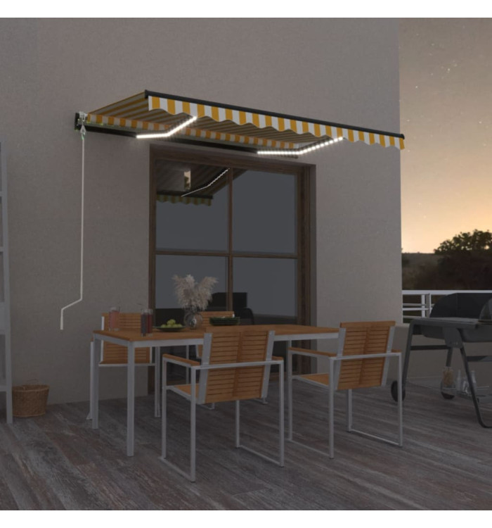 Auvent automatique capteur de vent/LED 350x250cm Jaune et blanc | Mobilier & Déco