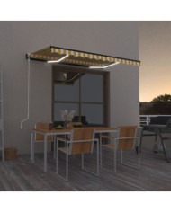 Auvent automatique capteur de vent/LED 350x250cm Jaune et blanc | Mobilier & Déco