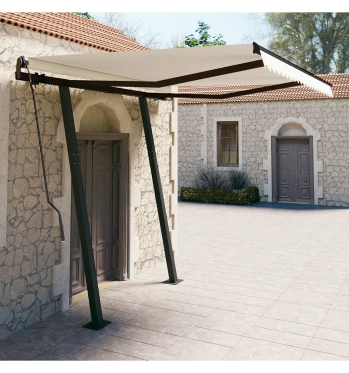 Auvent manuel rétractable avec poteaux 3,5x2,5 m Crème | Mobilier & Déco