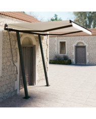 Auvent manuel rétractable avec poteaux 3,5x2,5 m Crème | Mobilier & Déco