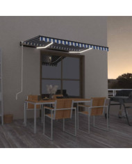Auvent automatique capteur de vent/LED 350x250 cm Bleu et blanc | Mobilier & Déco