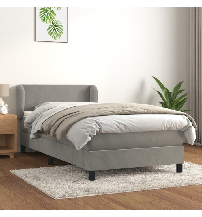 Sommier à lattes de lit et matelas Gris clair 90x200 cm Velours | Mobilier & Déco