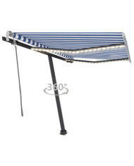 Auvent manuel rétractable avec LED 300x250 cm Bleu et blanc | Mobilier & Déco