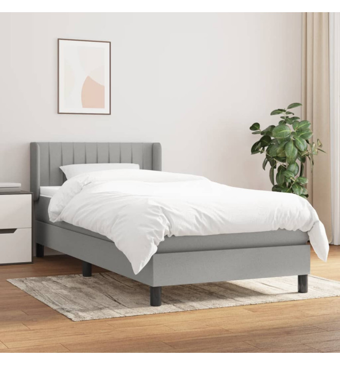 Sommier à lattes de lit avec matelas Gris clair 90x200 cm Tissu | Mobilier & Déco
