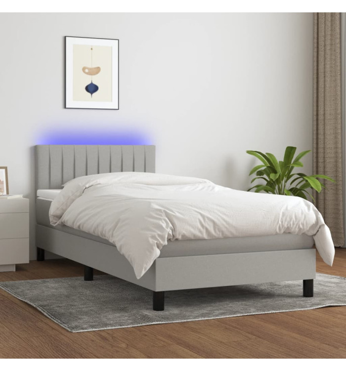 Sommier à lattes de lit avec matelas et LED Gris clair 90x190cm | Mobilier & Déco
