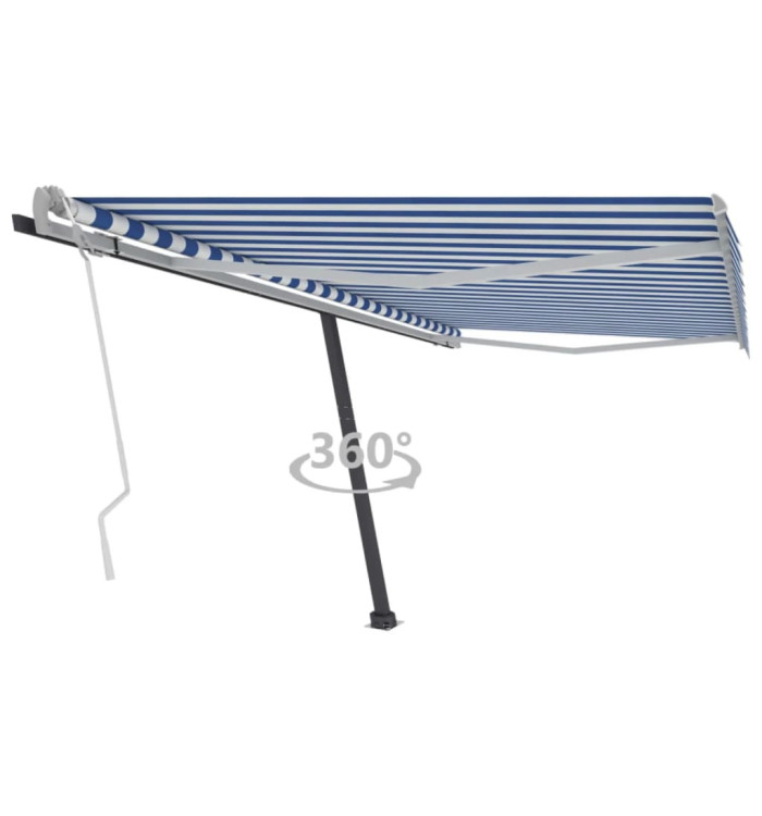Auvent manuel rétractable sur pied 400x300 cm Bleu et blanc | Mobilier & Déco
