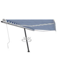 Auvent manuel rétractable sur pied 400x300 cm Bleu et blanc | Mobilier & Déco