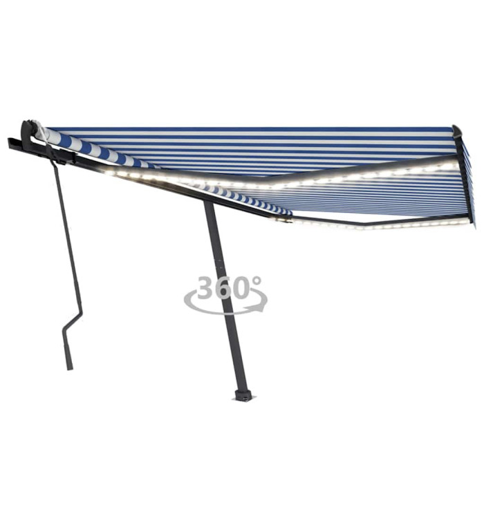 Auvent manuel rétractable avec LED 400x300 cm Bleu et blanc | Mobilier & Déco