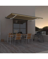 Auvent automatique capteur de vent LED 500x350cm Jaune et blanc | Mobilier & Déco