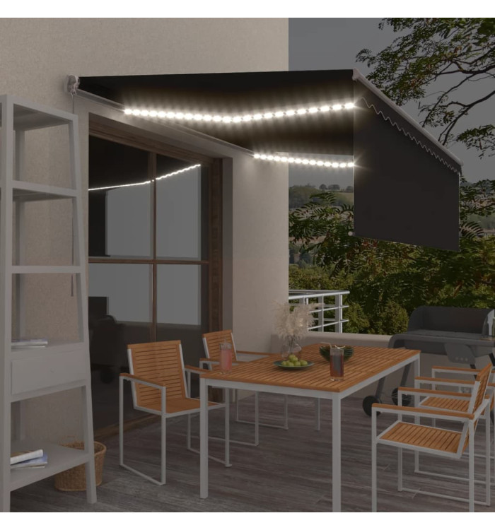 Auvent manuel rétractable et store et LED 4x3 m Anthracite | Mobilier & Déco