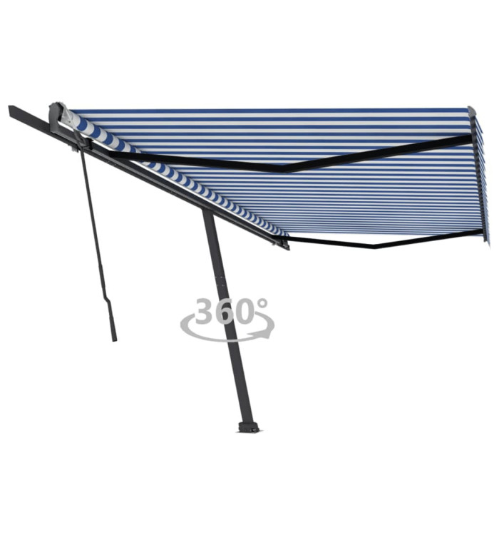 Auvent manuel rétractable sur pied 500x300 cm Bleu/Blanc | Mobilier & Déco