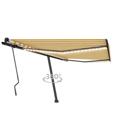 Auvent manuel rétractable avec LED 400x300 cm Jaune et blanc | Mobilier & Déco