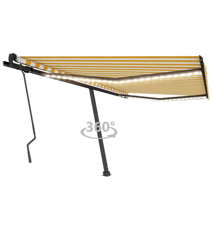 Auvent manuel rétractable avec LED 400x300 cm Jaune et blanc | Mobilier & Déco