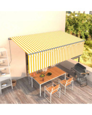 Auvent rétractable manuel avec store 5x3 m Jaune et blanc | Mobilier & Déco