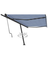 Auvent automatique sur pied 500x350 cm Bleu/Blanc | Mobilier & Déco