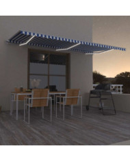Auvent automatique capteur de vent LED 600x350 cm Bleu et blanc | Mobilier & Déco