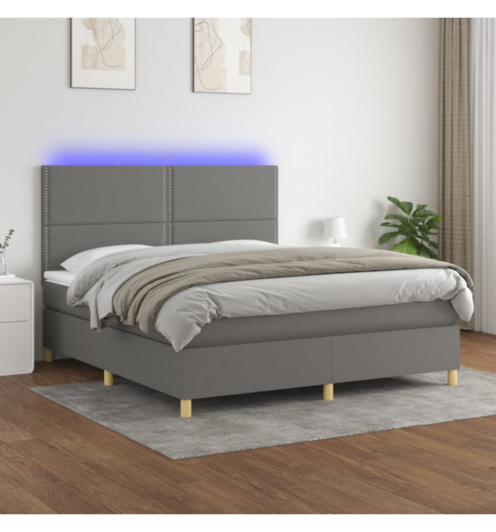 Sommier à lattes de lit et matelas et LED Gris foncé 160x200 cm | Mobilier & Déco