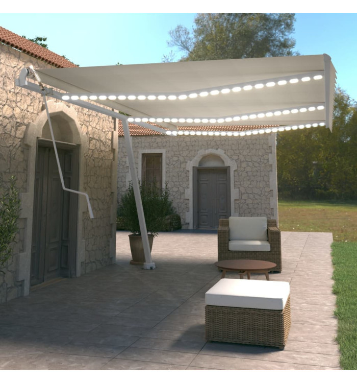 Auvent automatique avec capteur de vent et LED 600x350 cm Crème | Mobilier & Déco