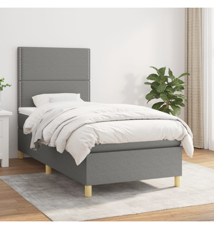 Sommier à lattes de lit avec matelas Gris foncé 80x200 cm Tissu | Mobilier & Déco