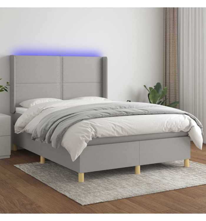 Sommier à lattes de lit matelas LED Gris clair 140x200 cm Tissu | Mobilier & Déco
