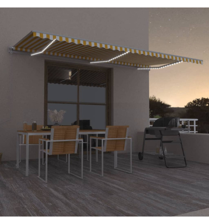 Auvent automatique capteur de vent LED 600x350cm Jaune et blanc | Mobilier & Déco