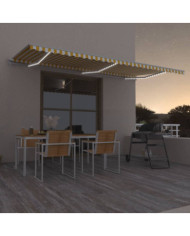 Auvent automatique capteur de vent LED 600x350cm Jaune et blanc | Mobilier & Déco
