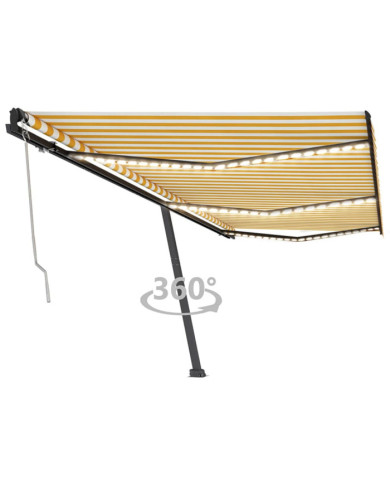 Auvent automatique capteur de vent LED 600x350cm Jaune et blanc | Mobilier & Déco