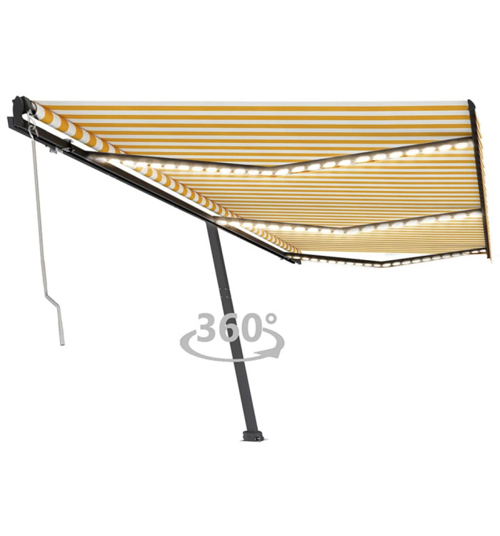 Auvent automatique capteur de vent LED 600x350cm Jaune et blanc | Mobilier & Déco