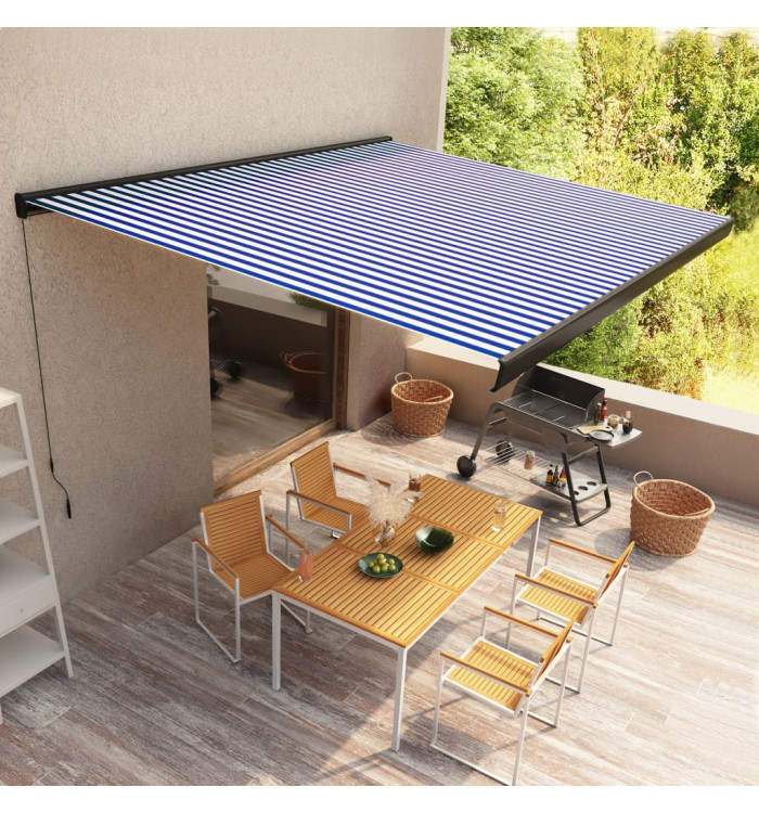 Store à cassette manuel 450x300 cm Bleu et blanc | Mobilier & Déco