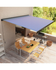 Store à cassette manuel 450x300 cm Bleu et blanc | Mobilier & Déco