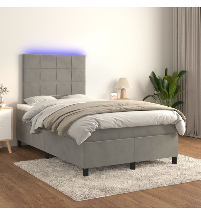 Sommier à lattes de lit matelas et LED Gris clair 120x200 cm | Mobilier & Déco