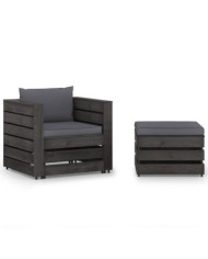 Salon de jardin 2 pcs avec coussins Bois imprégné de gris | Mobilier & Déco