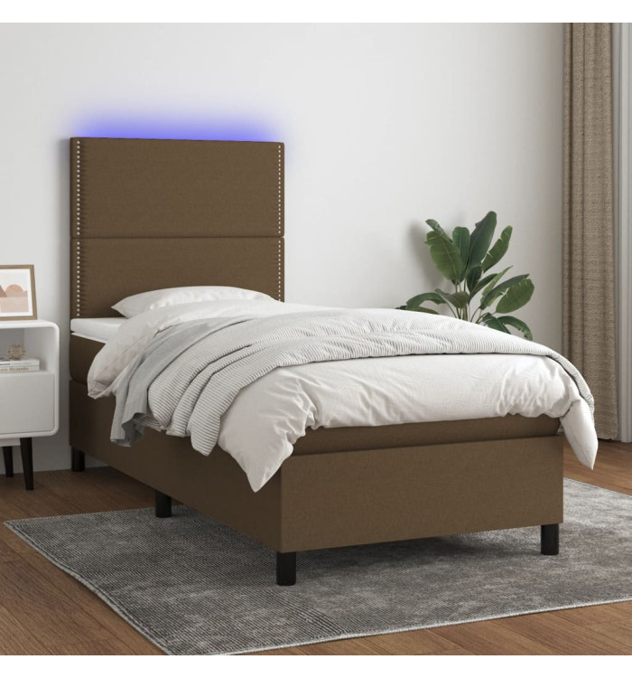 Sommier à lattes de lit et matelas et LED Marron foncé 90x190cm | Mobilier & Déco