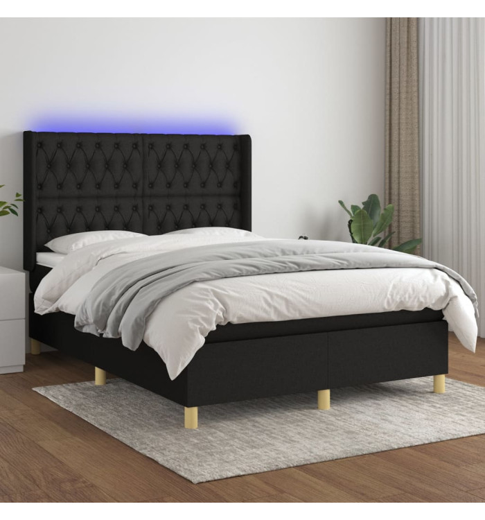 Sommier à lattes de lit matelas et LED Noir 140x200 cm Tissu | Mobilier & Déco