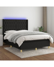 Sommier à lattes de lit matelas et LED Noir 140x200 cm Tissu | Mobilier & Déco