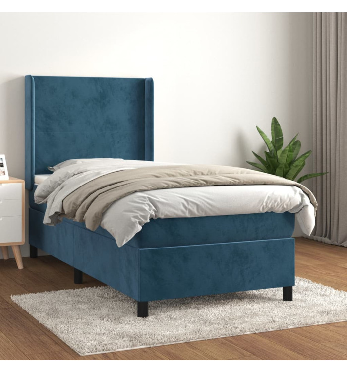 Sommier à lattes de lit avec matelas Bleu foncé 90x190 cm | Mobilier & Déco