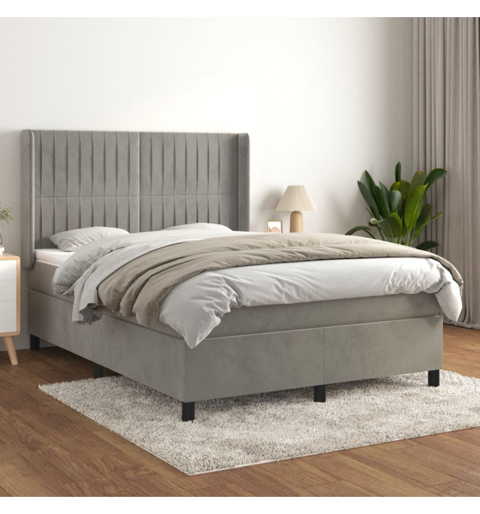 Sommier à lattes de lit et matelas Gris clair 140x190cm Velours | Mobilier & Déco