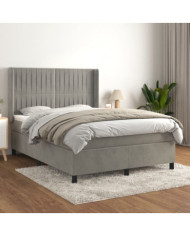 Sommier à lattes de lit et matelas Gris clair 140x190cm Velours | Mobilier & Déco