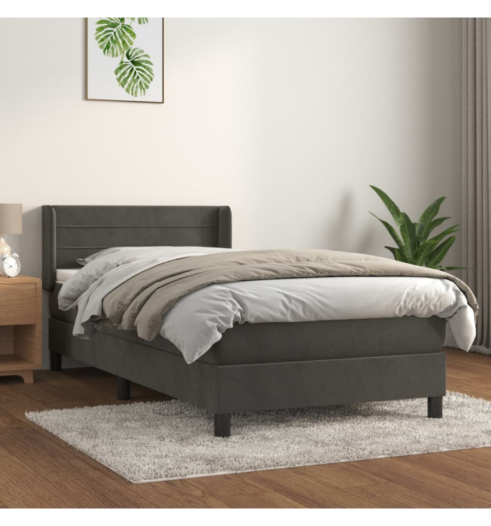 Sommier à lattes de lit et matelas Gris foncé 90x200 cm Velours | Mobilier & Déco