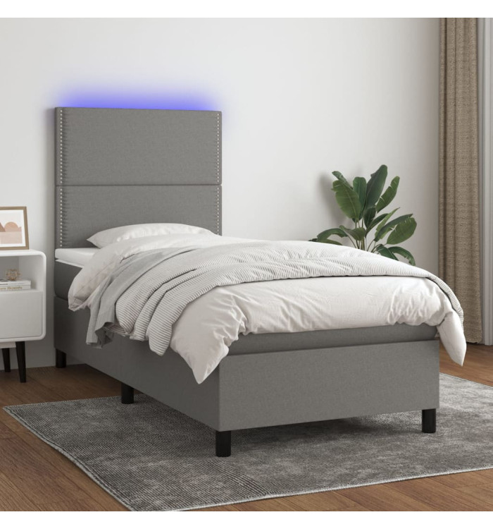 Sommier à lattes de lit et matelas et LED Gris foncé 100x200 cm | Mobilier & Déco