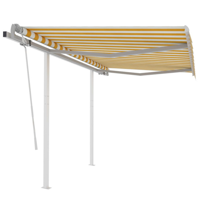 Auvent manuel rétractable avec poteaux 3x2,5 m Jaune et blanc | Mobilier & Déco