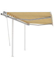 Auvent manuel rétractable avec poteaux 3x2,5 m Jaune et blanc | Mobilier & Déco