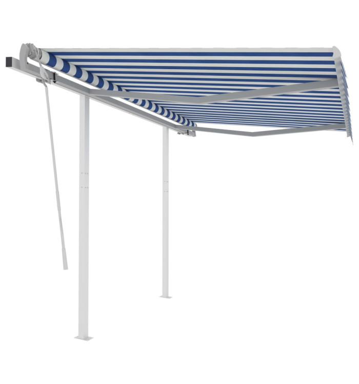 Auvent manuel rétractable avec poteaux 3,5x2,5 m Bleu et blanc | Mobilier & Déco