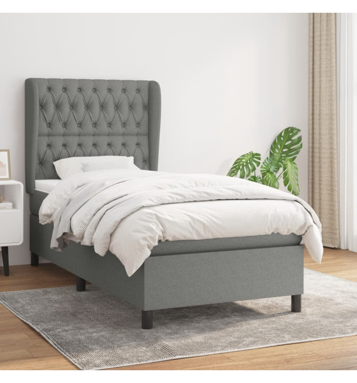 Sommier à lattes de lit avec matelas Gris foncé 100x200cm Tissu | Mobilier & Déco